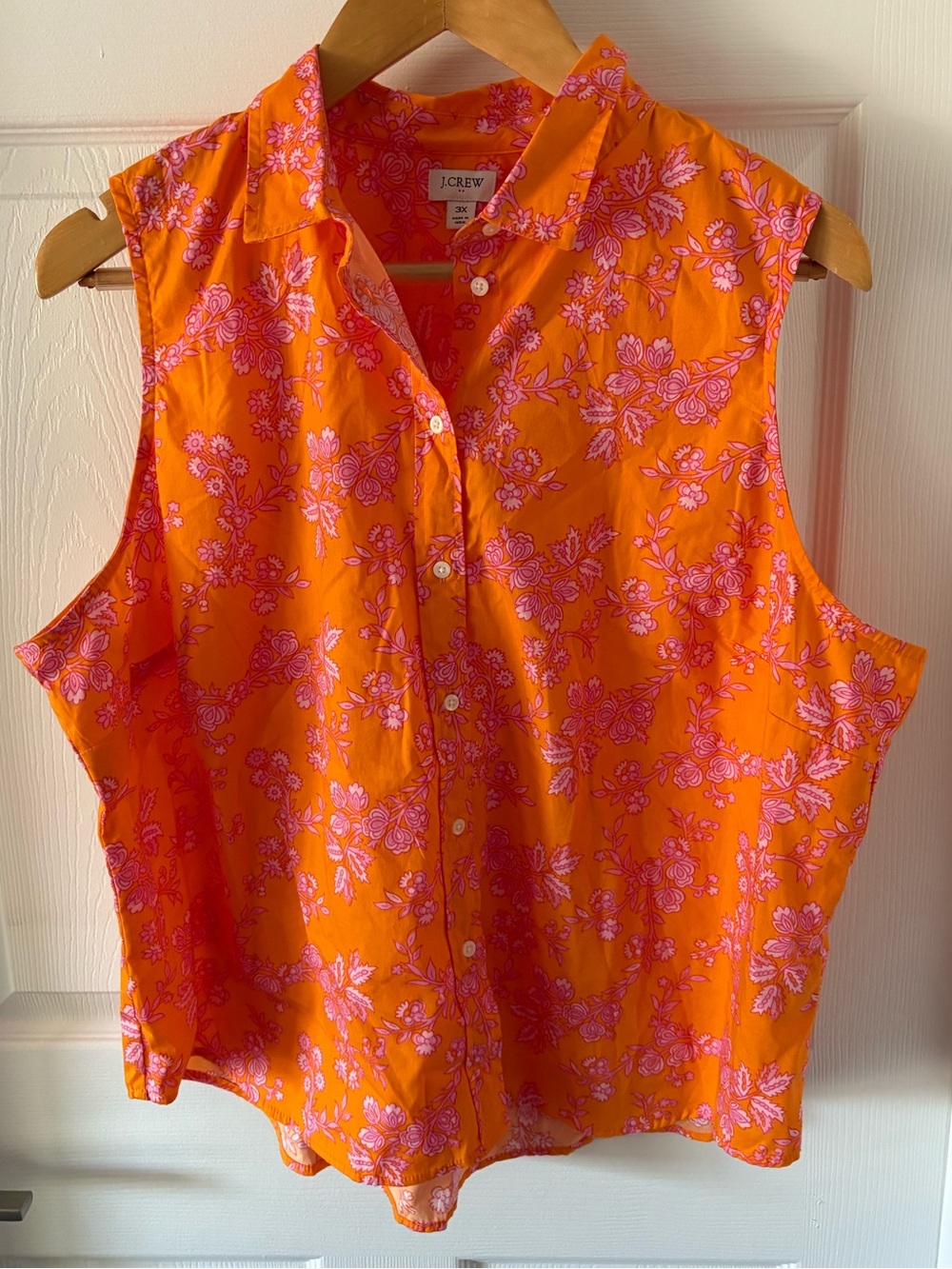 J.Crew Factory Orange & Pink Floral Sleeveless Button-Down Shirt - Size 3XL